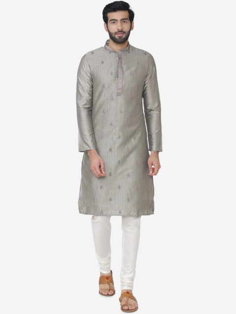 

Manyavar Men Grey & White Embroidered Kurta with Churidar