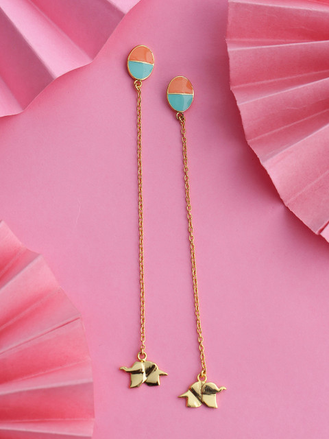 

Tistabene Gold-Plated & Sea Green Contemporary Drop Earrings