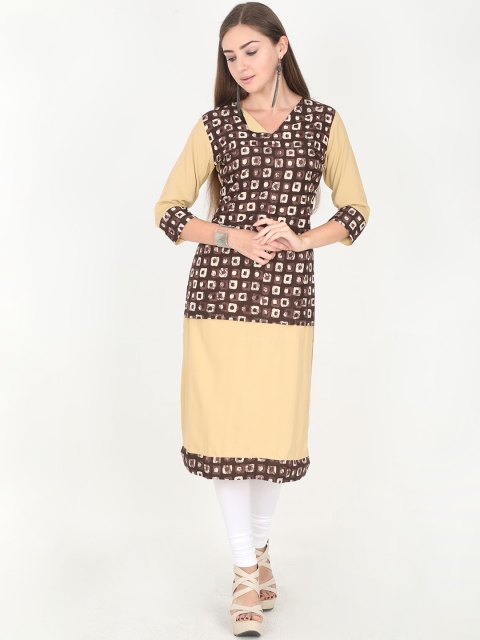 

Rasada Women Beige & Brown Printed Straight Kurta