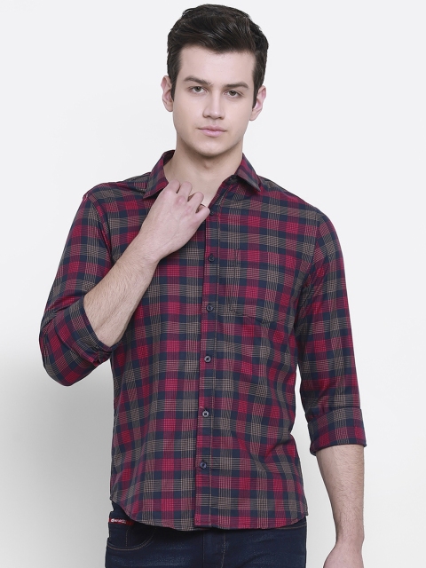 

cape canary Men Red & Navy Blue Regular Fit Checked Casual Shirt
