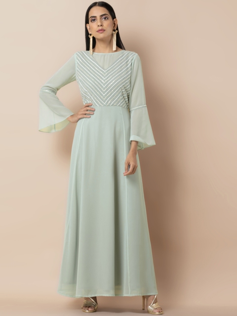

INDYA Women Sea Green Embellished Ethnic Maxi Dress