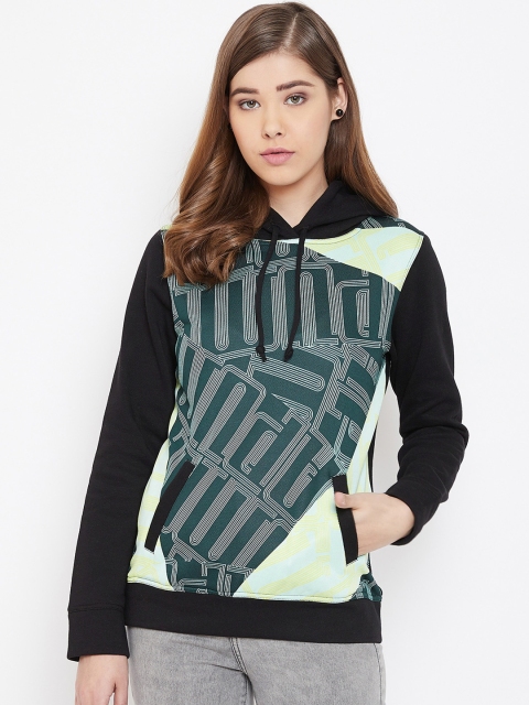 

Rute Women Green & Black Printed Hooded Sweatshirt