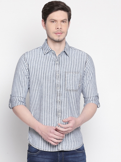 

Mufti Men White & Blue Slim Fit Striped Casual Shirt