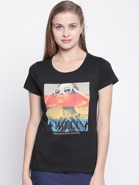 

Honey by Pantaloons Women Black & Red Printed Round Neck T-shirt