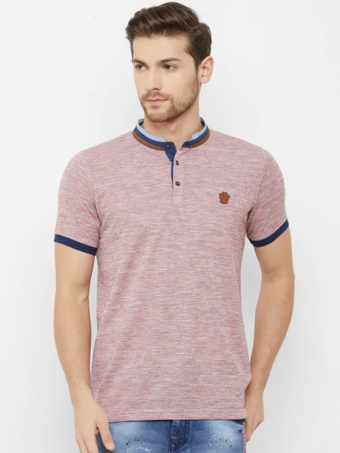 

NEXGEN CLUB Men Maroon Solid Mandarin Collar T-shirt