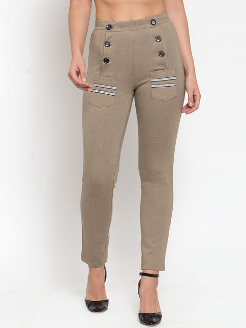 

armure Women Beige Straight Fit Solid Peg Trousers