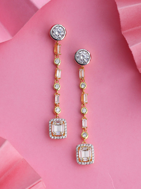 

Tistabene Gold-Plated & White Contemporary Drop Earrings