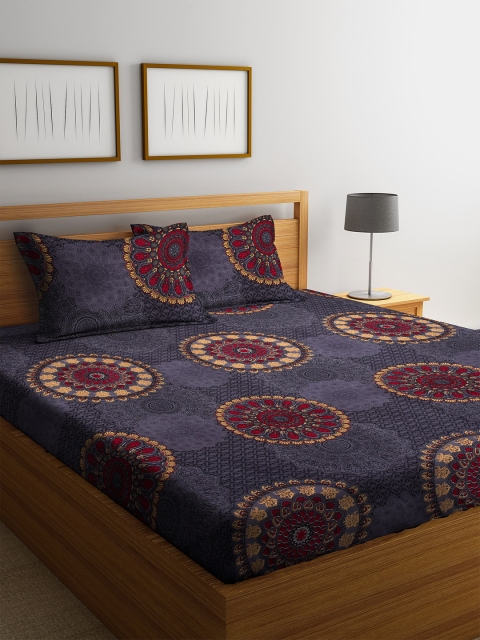 

Cortina Blue & Red Ethnic Motifs 120 TC Cotton 1 Queen Bedsheet with 2 Pillow Covers