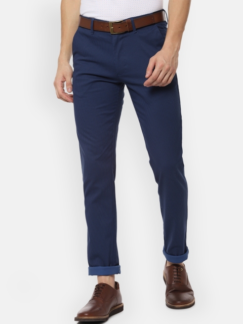 

V Dot Men Navy Blue Slim Fit Checked Regular Trousers