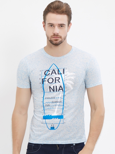

FiTZ Men Blue Printed Round Neck T-shirt