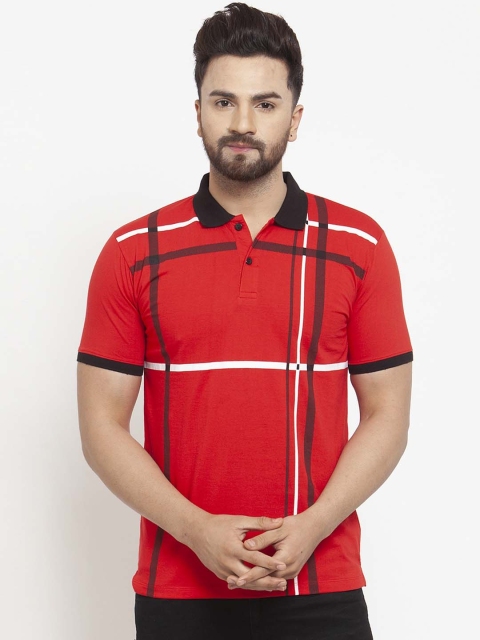 

WILD WEST Men Red & Black Checked Polo Collar T-shirt