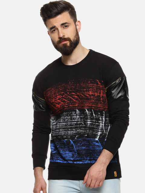 

Campus Sutra Men Black Striped Round Neck T-shirt