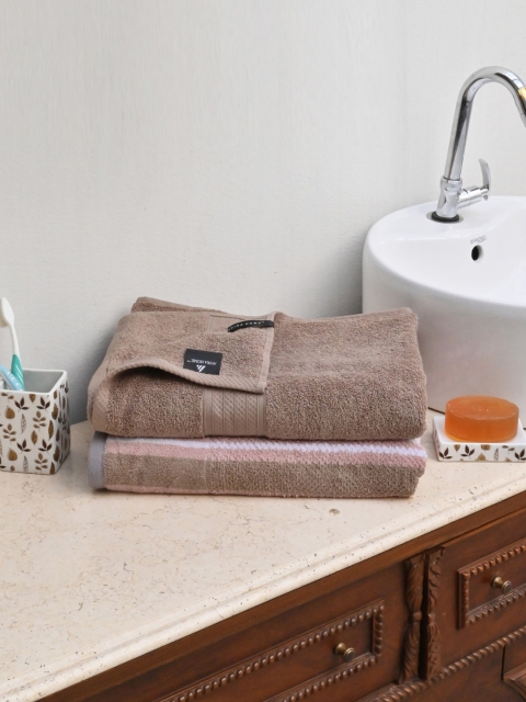

Avira Home Set of 2 Striped 500 GSM Bath Towels, Beige