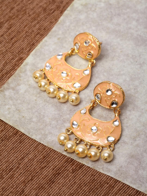 

Infuzze Peach-Coloured & Gold-Toned Classic Drop Earrings