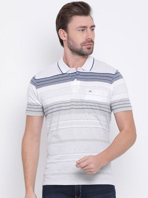 

Monte Carlo Men White & Blue Striped Polo Collar T-shirt