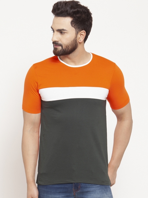 

Kalt Men Orange & Grey Colourblocked Round Neck T-shirt