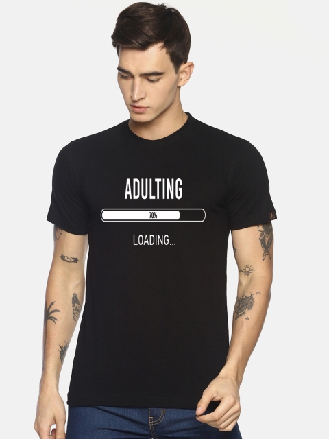 

Le Bison Men Black Printed Round Neck T-shirt