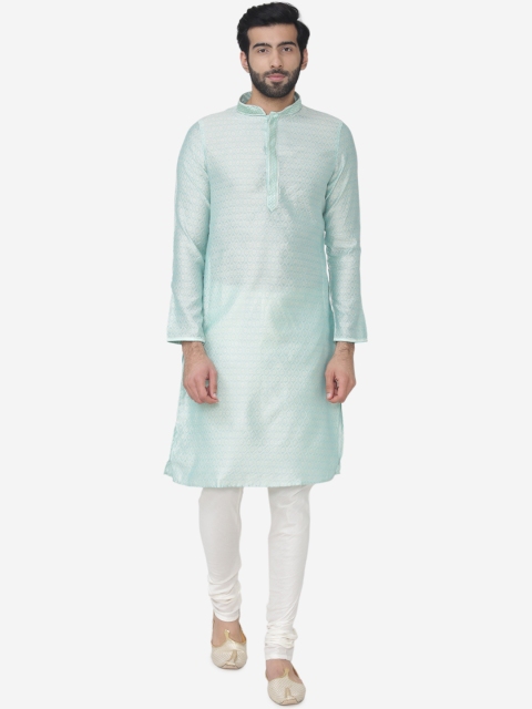 

Manyavar Men Blue & White Self Design Kurta with Churidar