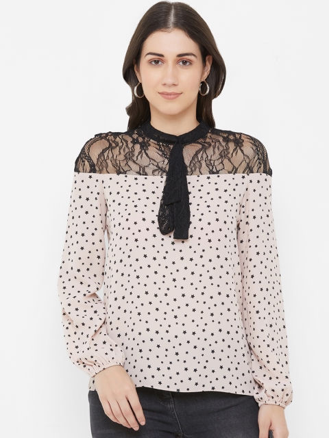 

bebe Women Pink & Black Printed Top
