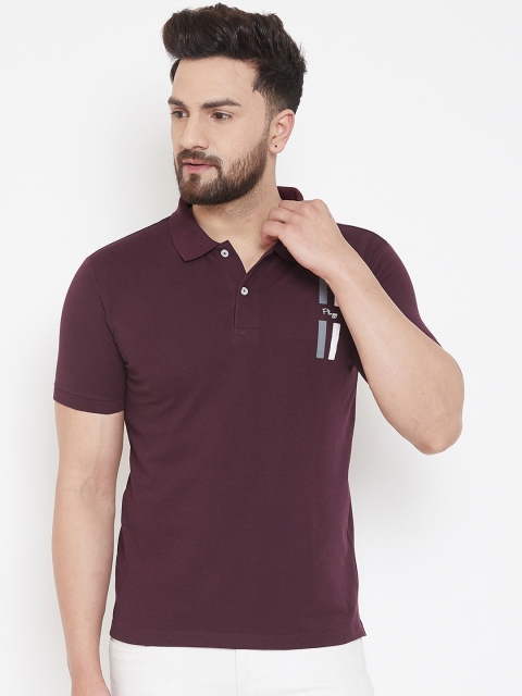 

Plagg Men Burgundy Solid Polo Collar T-shirt