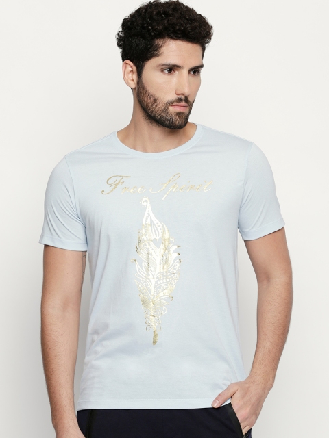 

FiTZ Men Blue Printed Round Neck T-shirt
