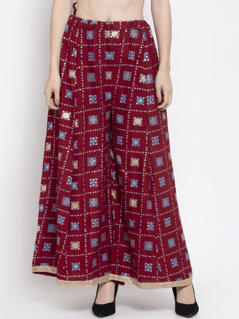 

Clora Creation Women Maroon & Blue Printed Flared Palazzos