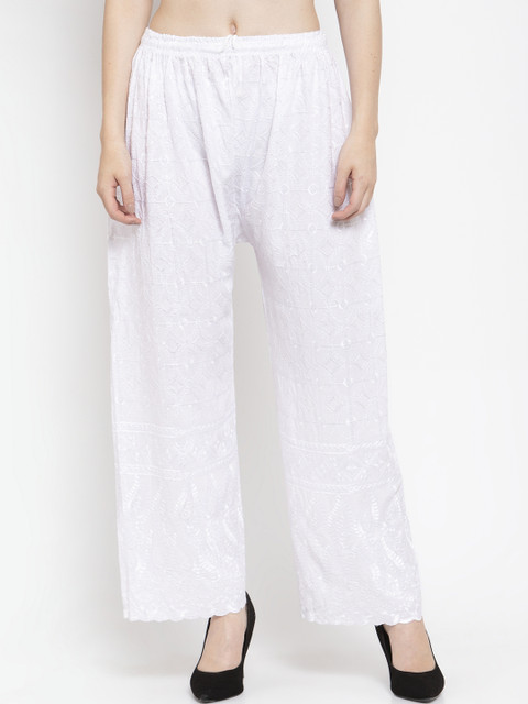 

Clora Creation Women White Embroidered Straight Palazzos