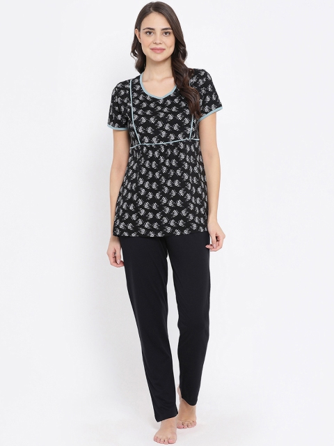 

Kanvin Women Black Printed Maternity Night Suit