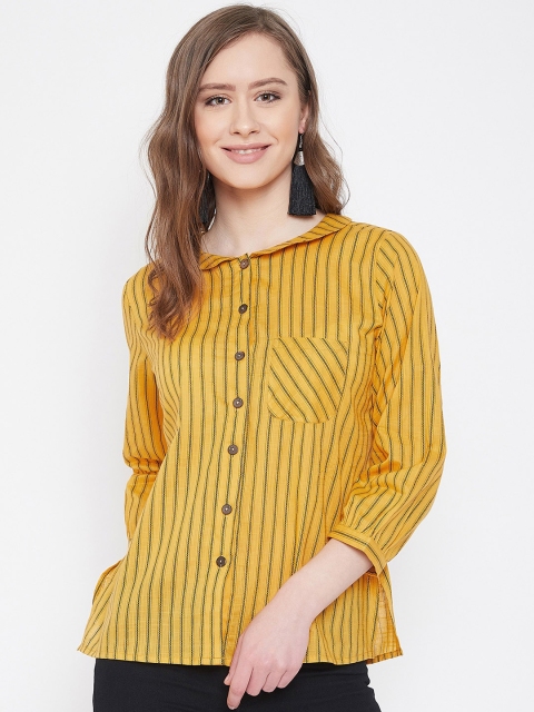

Ruhaans Women Yellow & Black Regular Fit Striped Casual Shirt