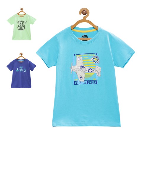 

Cub McPaws Boys Pack of 3 Printed Round Neck T-shirts, Blue