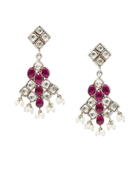 Unniyarcha Jewellery Silver-Toned & Purple Pure 92.5 Silver Classic Drop Earrings
