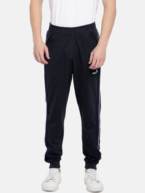 FiTZ Men Navy Blue & Grey Colourblocked Joggers