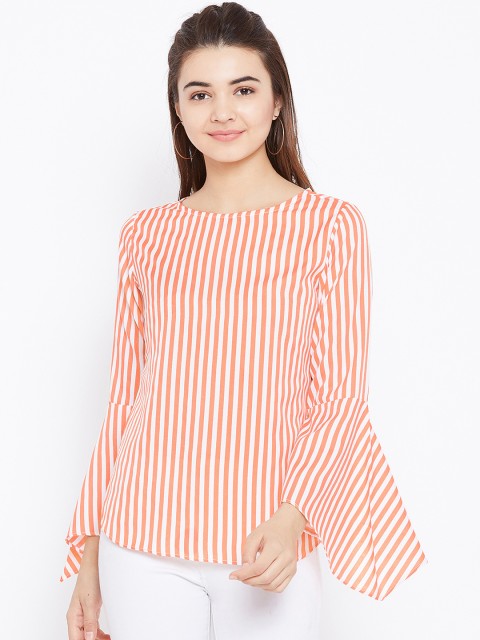 

AASK Women White & Orange Striped Top