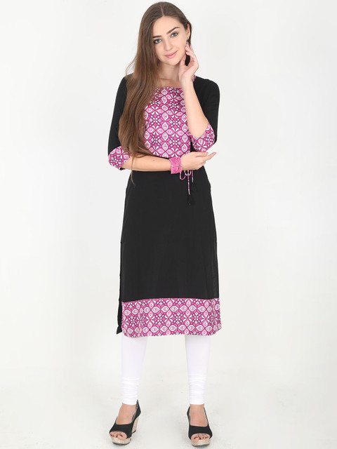 

Rasada Women Purple & Black Printed Straight Kurta