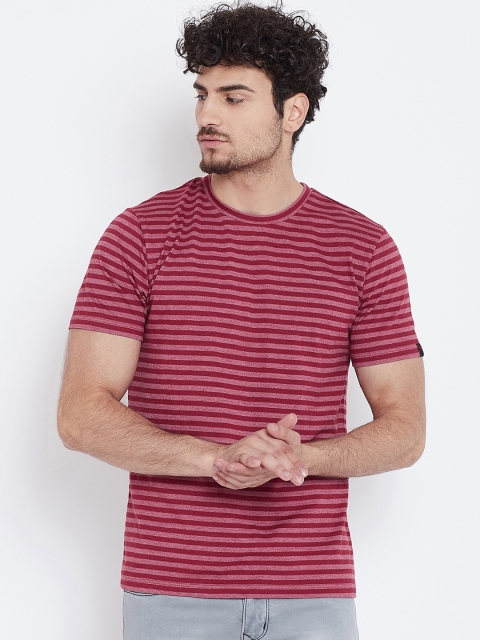 LE BOURGEOIS Men Maroon Striped Round Neck T-shirt