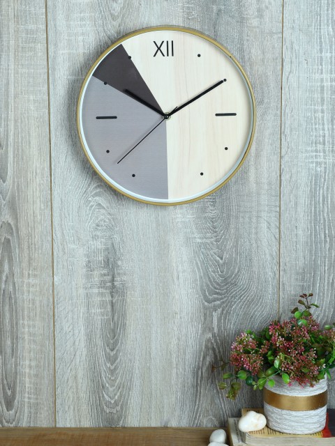 

House Of Accessories Beige & Grey Round Colourblocked 30 x 30 CM Analogue Wall Clock