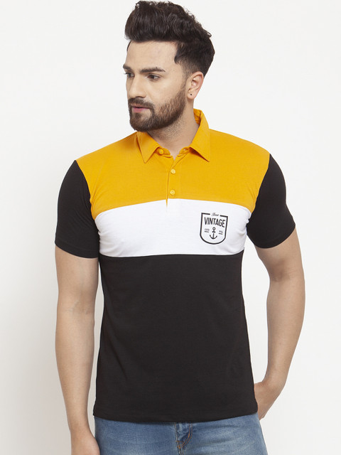 

WILD WEST Men Yellow Colourblocked Polo Collar T-shirt