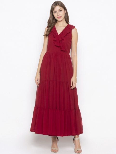 

Iti Women Maroon Solid Maxi Dress