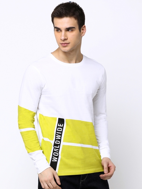 

Maniac Men White & Yellow Colourblocked Round Neck T-shirt