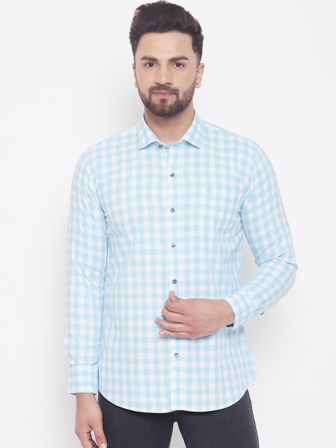Duke Men Blue & White Slim Fit Checked Casual Shirt