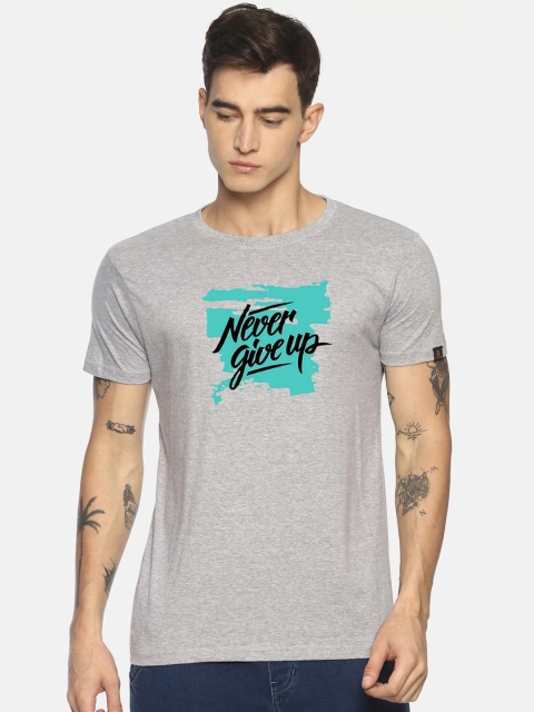 

Le Bison Men Grey Printed Round Neck T-shirt