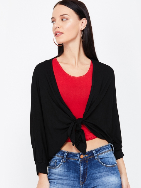 

Ginger by Lifestyle Women Black Solid Open Front Shrug