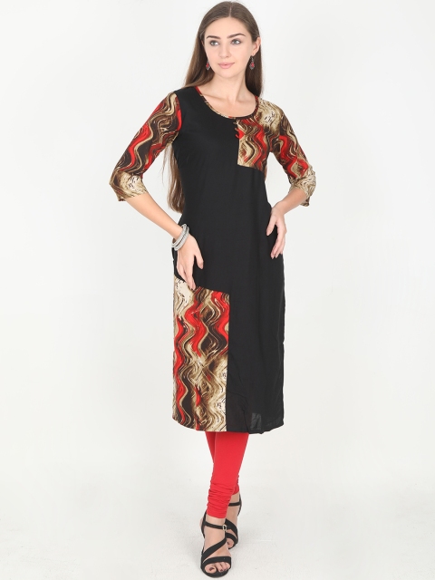 

Rasada Women Black Printed Straight Kurta