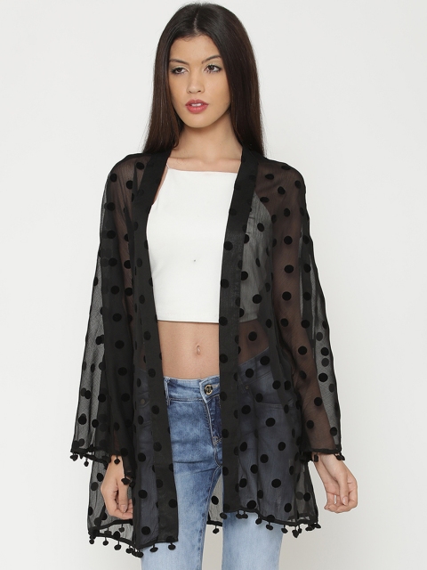 

Yaadleen Women Black Self-Design Open Front Shrug