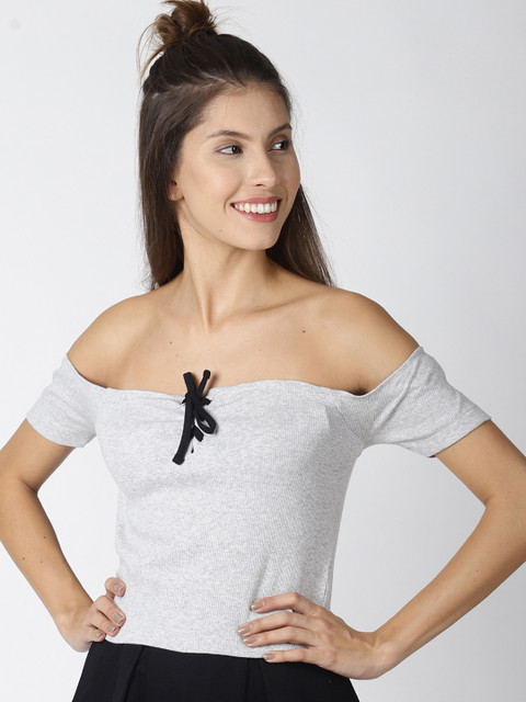 

Blue Saint Women Grey Solid Bardot Top