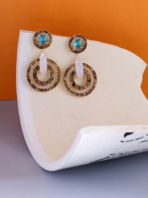 

NITAARA Brown & Blue Gold-Plated Circular Drop Earrings
