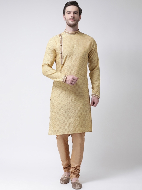 SG LEMAN Men Gold-Coloured Self Design Kurta with Pyjamas