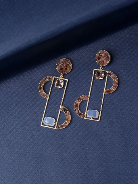 

NITAARA Gold-Plated & Brown Handcrafted Geometric Tourmaline Drop Earrings