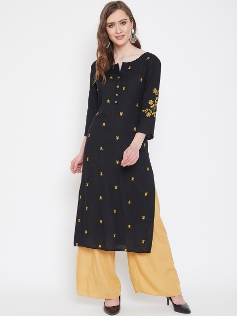

Prakhya Women Black & Gold-Toned Embroidered Kurta with Palazzos