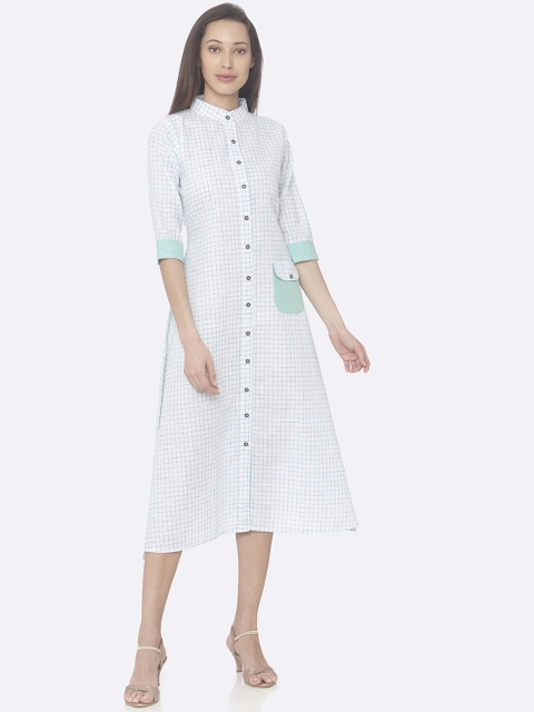 

RAISIN Women White Checked Shirt Dress